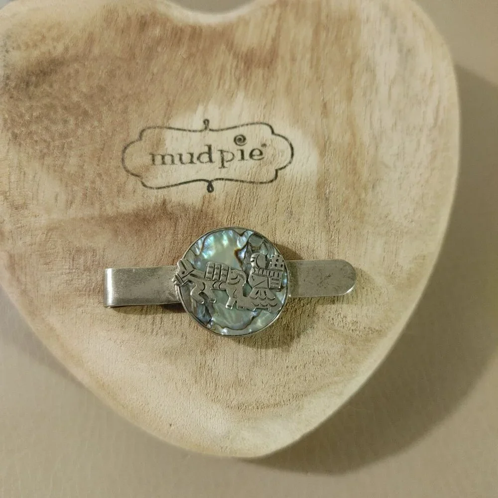 Kokopelli Abalone Inlay Tie or Money Clip Vintage Sterling Silver Stamped